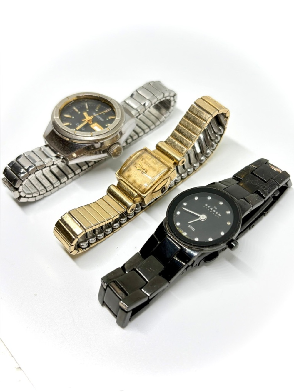 3 Vintage Wind-Up Quartz Ladies Watch Bracelets Bulova Skagen Aristocrat RREPAIR